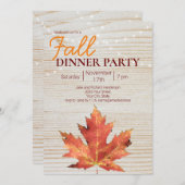 Herbstdinner Party String Lights Wood Einladung (Vorne/Hinten)