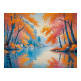 Herbstdorf See - Landschaftliche Natur Landschaft  Poster