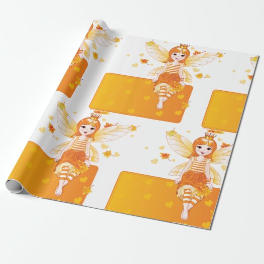 Herbstdruckerin mit orangefarbenen Blätter und Kro Geschenkpapier (Ungerollt)