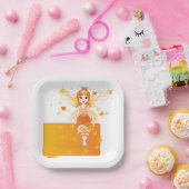 Herbstdruckerin mit orangefarbenen Blätter und Kro Pappteller (Party)