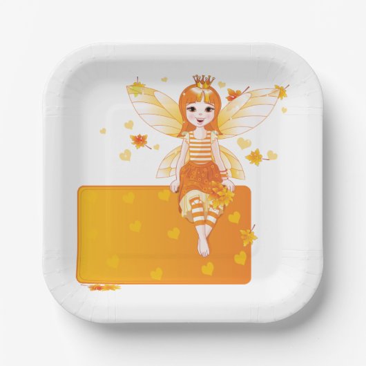 Herbstdruckerin mit orangefarbenen Blätter und Kro Pappteller (Vorderseite)