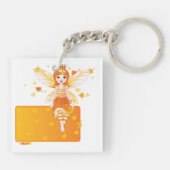 Herbstdruckerin mit orangefarbenen Blätter und Kro Schlüsselanhänger (Rückseite)