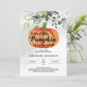 Herbstdusche aus Kürbis, grüne Blätterdusche Einladung (Stehend Vorderseite)