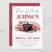 Herbstdusche Black Pumpkin Bloral Herbstthema Einladung (Vorne/Hinten)