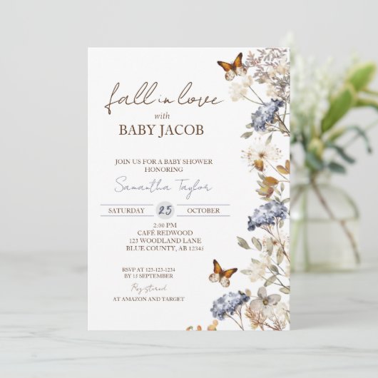 Herbstdusche, Blauer Liebe Einladung (Stehend Vorderseite)