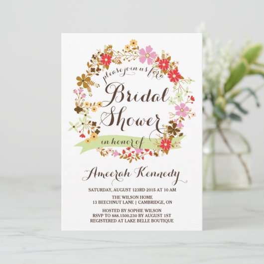 Herbstdusche Blumenreath Bridal Einladung (Stehend Vorderseite)