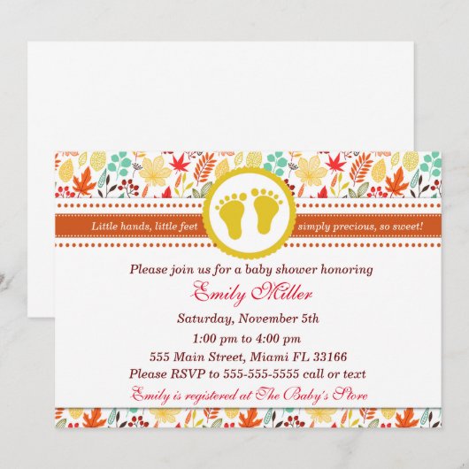 Herbstdusche Einladung Herbstleder (Vorne/Hinten)