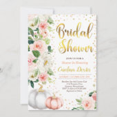 Herbstdusche Einladung Rosa und Gold Blütenpink (Vorderseite)