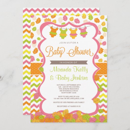 Herbstdusche/Einladung von Mädchen Einladung (Vorne/Hinten)