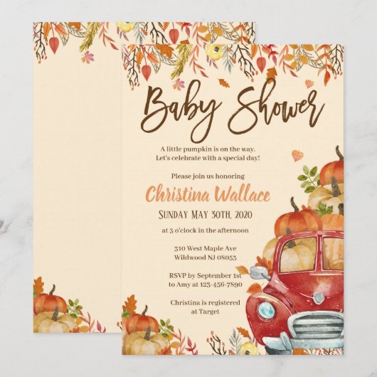 Herbstdusche Einladungen Little Pumpkin (Vorne/Hinten)