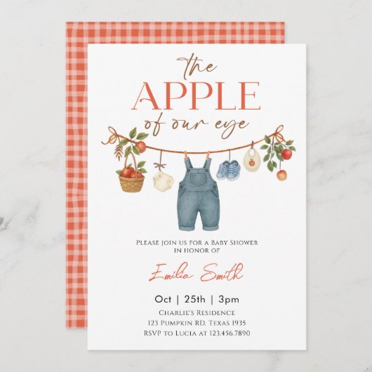 Herbstdusche für Apple Clothesline Baby Einladung (Vorne/Hinten)