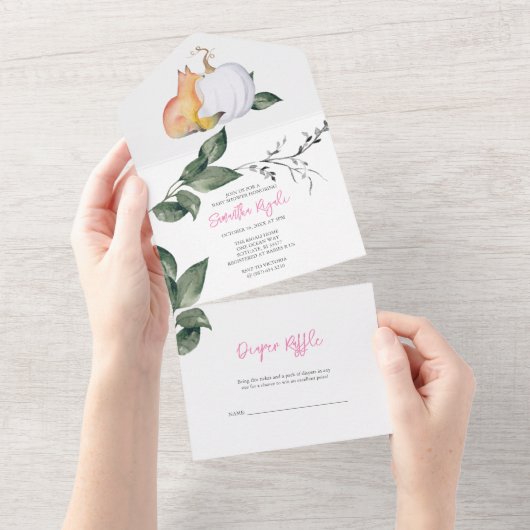 Herbstdusche in einer tropischen Wasserfarbe All In One Einladung (Abreißen)