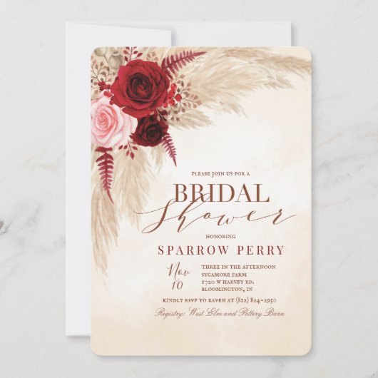 Herbstdusche Pampas Grass Bridal Einladung (Vorderseite)