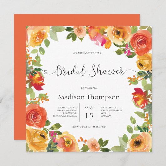 Herbstdusche Wasserfarbe Bridal Einladung (Vorne/Hinten)