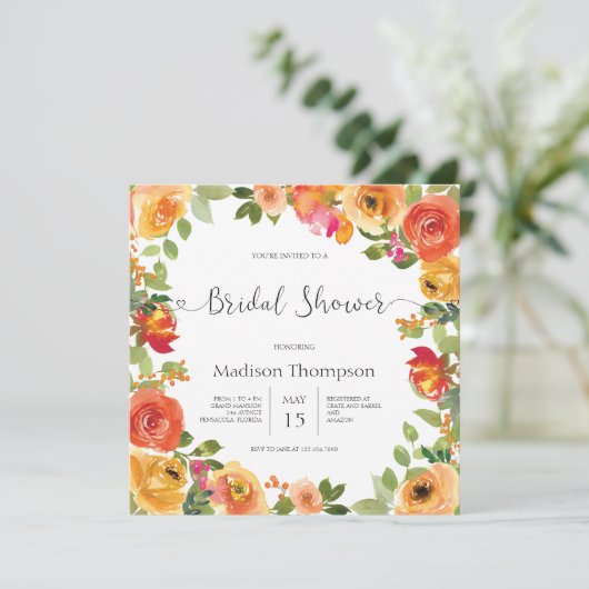 Herbstdusche Wasserfarbe Bridal Einladung (Stehend Vorderseite)