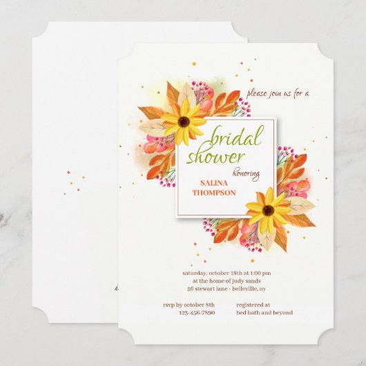 Herbstdusche Wasserfarbe Bridal Einladung (Vorne/Hinten)