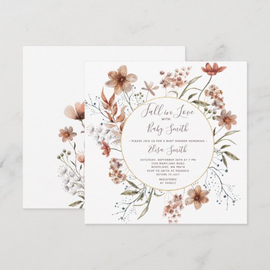 Herbstdusche Wildblume Wasserfarben Kinderdusche e Einladung (Vorne/Hinten)