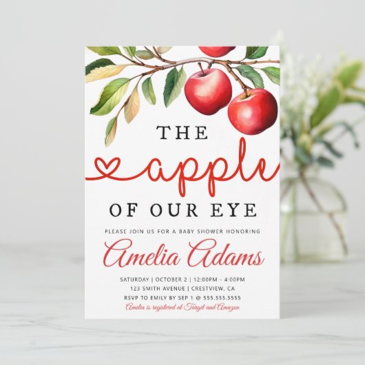 Herbstduscheinladung, Apfel unseres Augenjunges Einladung (Stehend Vorderseite)