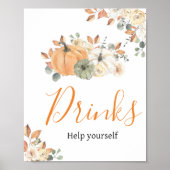Herbstduschen Floral Pumpkin Baby Dusche Drinks Poster (Vorne)