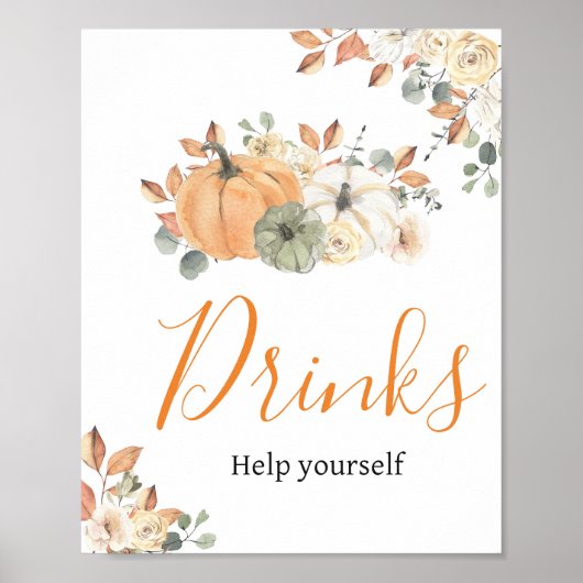 Herbstduschen Floral Pumpkin Baby Dusche Drinks Poster (Vorne)