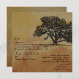 Herbsteiche Bäume und Streichellichter Hochzeit Einladung