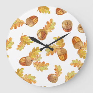 Herbsteiche Blätter: buntes Muster. Große Wanduhr