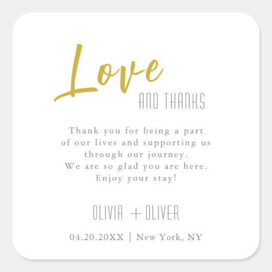 Herbsteiche Blätter Hochzeit Liebe und Dank Quadratischer Aufkleber (Vorderseite)