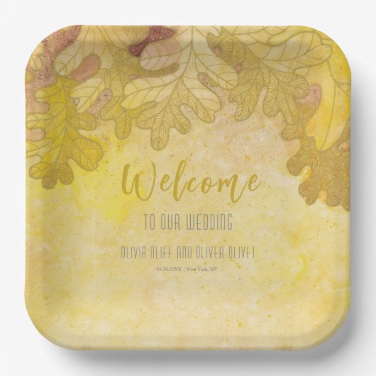 Herbsteiche Blätter Hochzeit Willkommen Pappteller (Vorderseite)