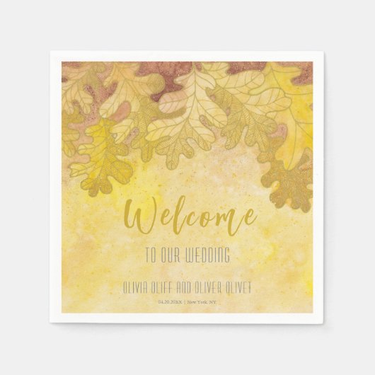 Herbsteiche Blätter Hochzeit Willkommen Serviette (Vorderseite)