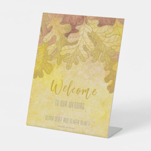 Herbsteiche Blätter Hochzeit Willkommen Sockelschild (Vorderseite)