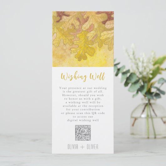 Herbsteiche Blätter Hochzeitskode Einladung (Stehend Vorderseite)