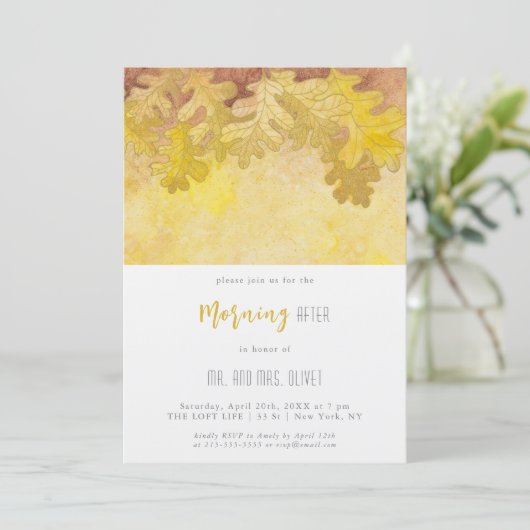 Herbsteiche Blätter Morgens Einladung (Stehend Vorderseite)