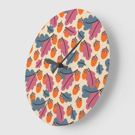 Herbsteiche: Blätter und Acornmuster Große Wanduhr (Winkel)