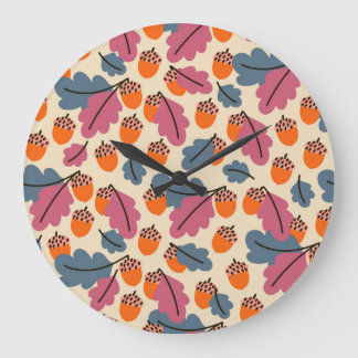 Herbsteiche: Blätter und Acornmuster Große Wanduhr