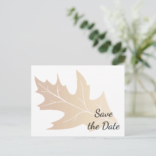 Herbsteiche Leaf Hochzeit speichern das Datum Ankündigungspostkarte (Stehend Vorderseite)