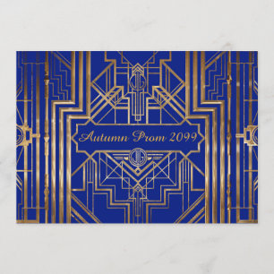 Herbsteinladung Prom, Gold, Blau, Gatsby V3 Einladung