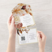 Herbsteleganz, Hochzeit im Herbst einladen mit QR- All In One Einladung (Abreißen)