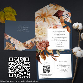 Herbsteleganz, Hochzeit im Herbst einladen mit QR- All In One Einladung
