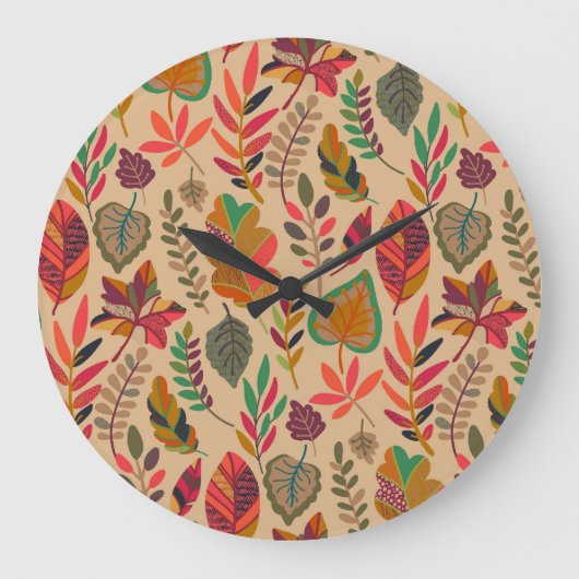 Herbstelemente: Vintages Muster Große Wanduhr (Vorderseite)