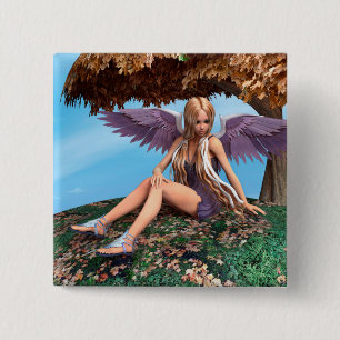 Herbstengel Wald-Fantasie-Kunst Button