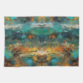 Herbsternte Aquamarine Rostgold Abstrakt Geschirrtuch (Horizontal)