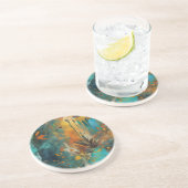 Herbsternte Aquamarine Rostgold Abstrakt Getränkeuntersetzer (Seite)