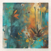 Herbsternte Aquamarine Rostgold Abstrakt Glasuntersetzer (Vorderseite)