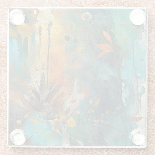 Herbsternte Aquamarine Rostgold Abstrakt Glasuntersetzer (Rückseite)