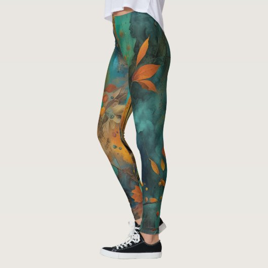 Herbsternte Aquamarine Rostgold Abstrakt Leggings (Links)