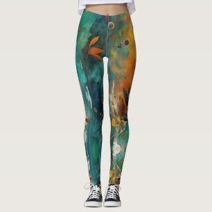 Herbsternte Aquamarine Rostgold Abstrakt Leggings