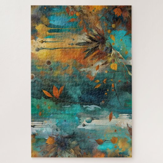 Herbsternte Aquamarine Rostgold Abstrakt Puzzle (Vertikal)