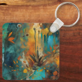 Herbsternte Aquamarine Rostgold Abstrakt Schlüsselanhänger (Rückseite)