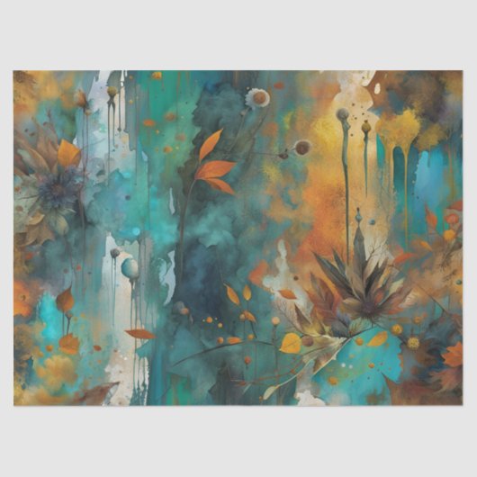 Herbsternte Aquamarine Rostgold Abstrakt Seidenpapier (Vorderseite)