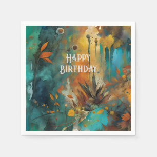 Herbsternte Aquamarine Rostgold Abstrakt Serviette